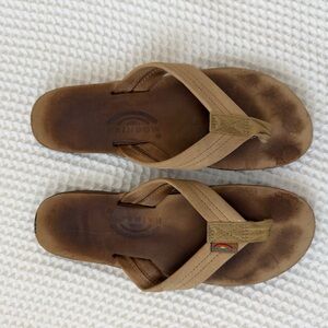 Rainbow Tan Leather Flip-Flops